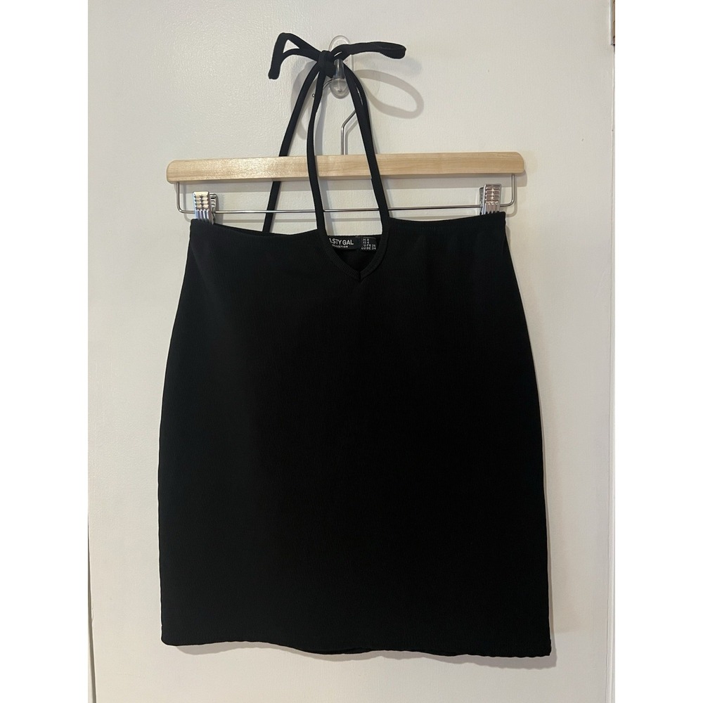 Nasty Gal Tie Halter Ribbed Top in Black Size 4